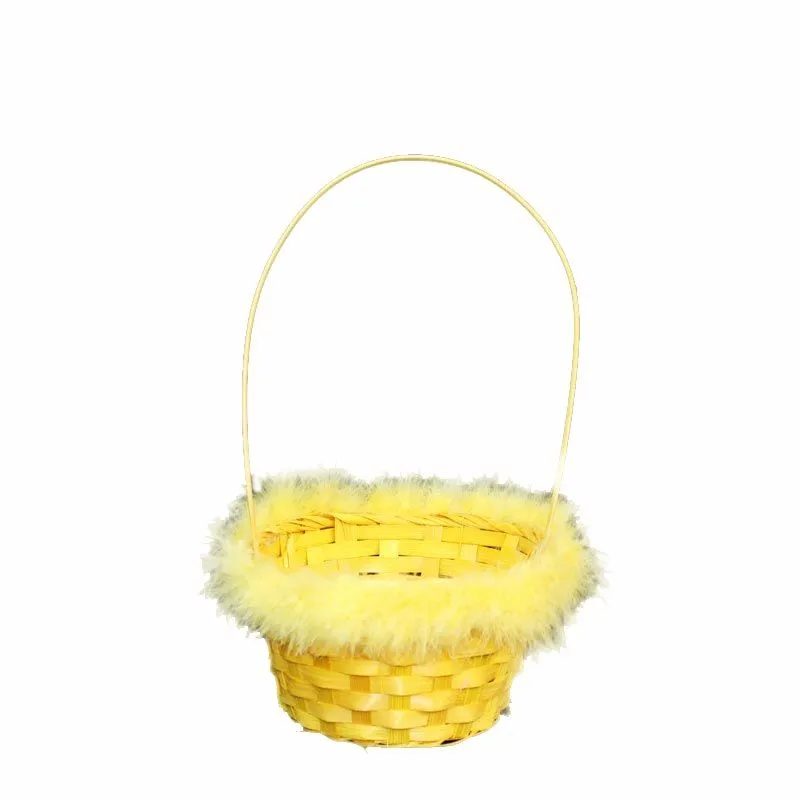 Корзина плетеная с перьями (бамбук), желтая с перьями, 16xH10/30см