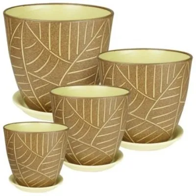 Горшок керамический Бутон Листья 641543 (2-й из набора), 15х15см, 2л; Россия