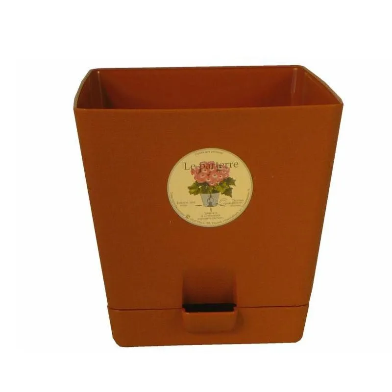 Кашпо пластиковое Квадрат, коричневое, 12х12см, 1л; Россия