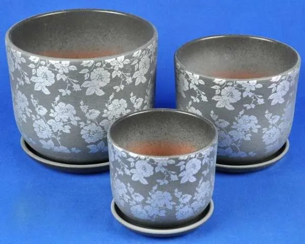 Горшок керамический  Бук шелк  (3-й из набора), серый, Россия