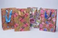 Сумка подарочная крафт Цветы, 14х20х7см ; Китай