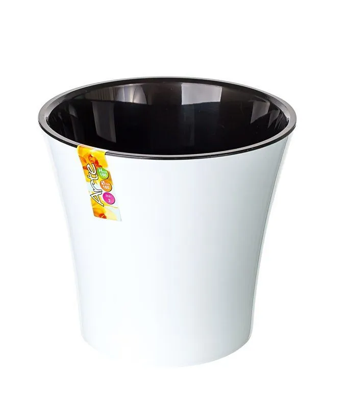 Кашпо пластиковое Арте, бело-черное, 13,5х13см, 1,2л; Россия