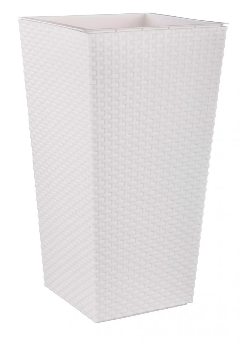 Кашпо пластиковое напольное Ротанг, белое, 340х325х615мм, 27л Россия