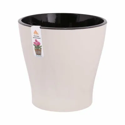 Горшок пластиковый Лея двойной с автополивом, бежевый, 16,2х16,2см, 2,2л; Россия