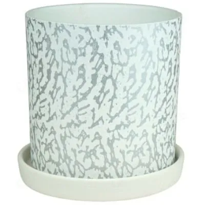 Горшок керамический  цилиндр Шарм, бело-серебрянный; Россия