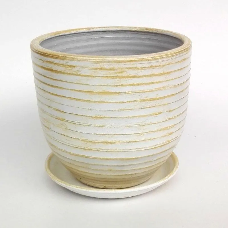 Горшок керамический Эко, бело-золотой, 24х26см, 8л; Россия