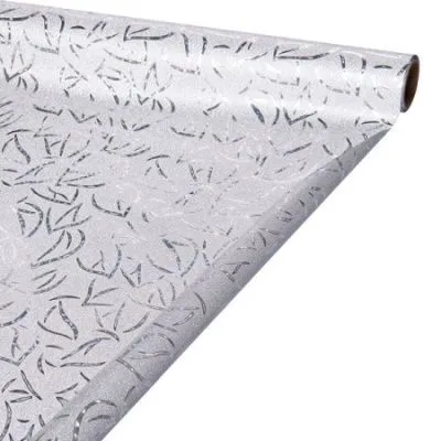 Рулон пленка на металл основе. Листья, серебро, 50см х5м; Китай