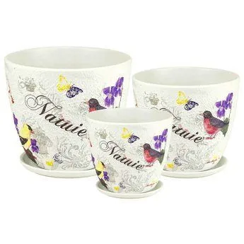 Горшок керамический Бутон Декупаж ДК102 (1-й из набора) 12х12см, 1л; Россия