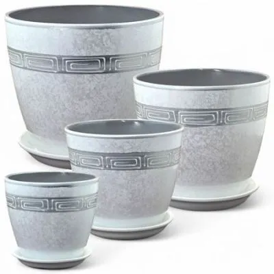 Горшок керамический Бутон Роспись меандр 736997 (2-й из набора), 15х15см, 2л; Россия