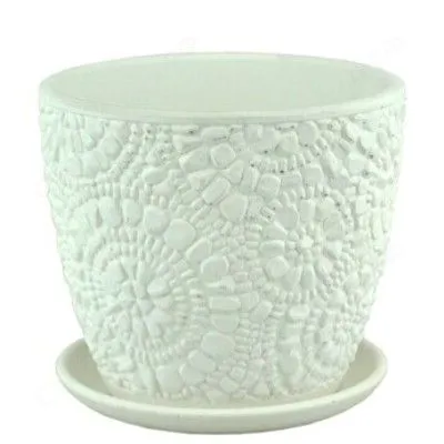 Горшок керамический бутон Камешки 645671 (3-й из набора), белый, 17х16см, 2,15л; Россия