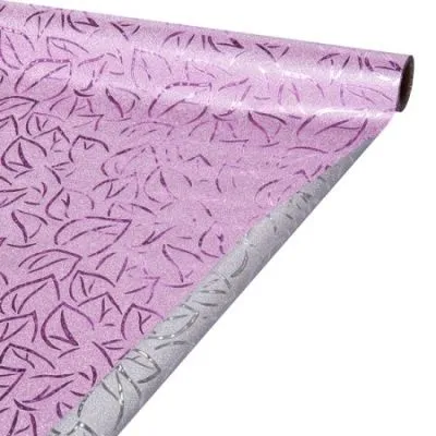 Рулон пленка на металл основе. Листья, розовый, 50см х5м; Китай