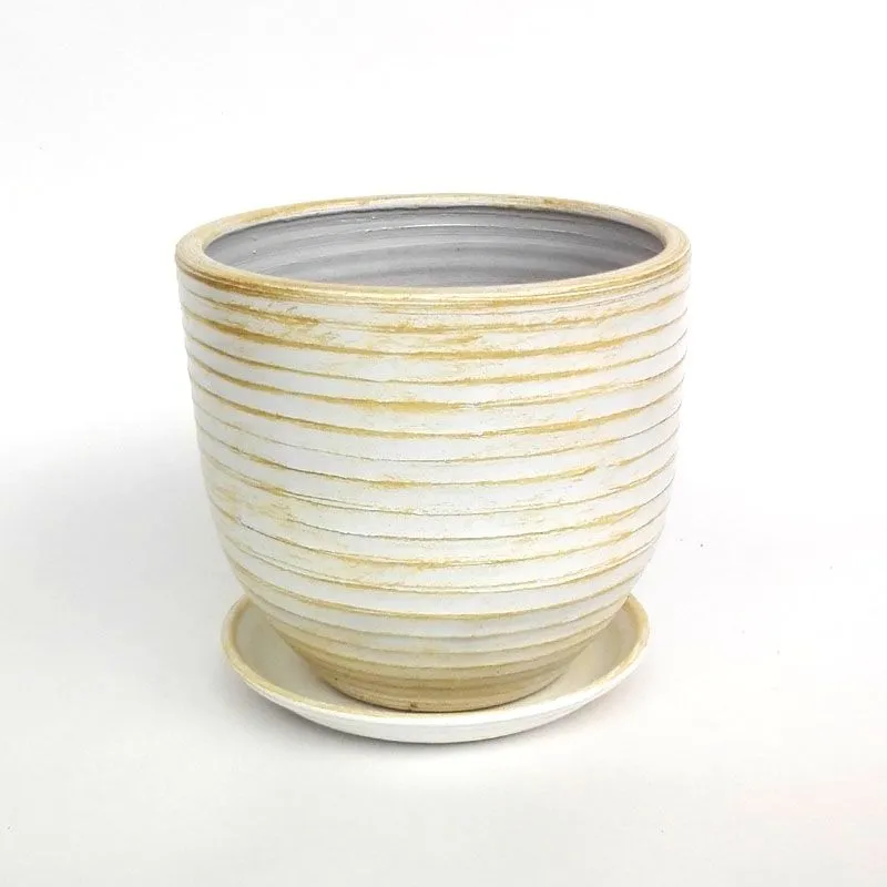 Горшок керамический Эко, бело-золотой, 19х19см, 2,5л; Россия