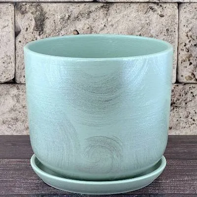 Горшок керамический цилиндр Орион зеленый 716180 (1-й из набора), 15х15,5см, 1,6л; Россия