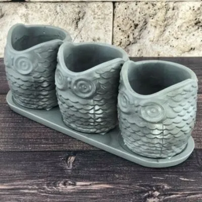 Горшок керамический Совушка, 3шт на поддоне 697359, серый 0,22л,  Россия