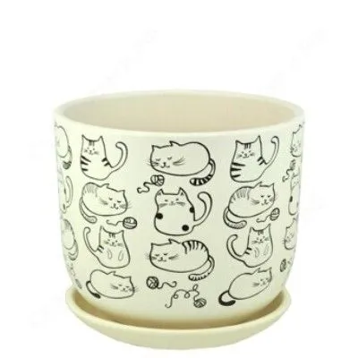 Горшок керамический бук Коты белый 693061 (1-й из набора), 12х10см, 0,7л; Россия
