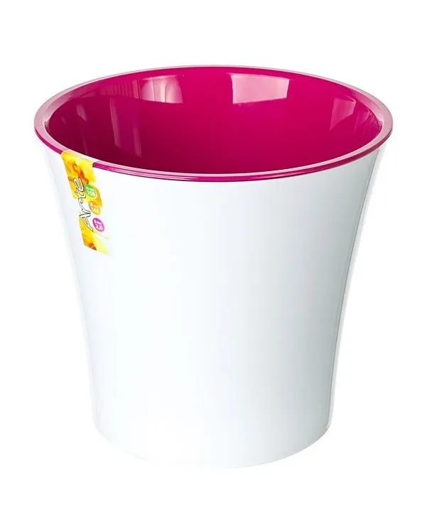 Кашпо пластиковое Арте, бело-лиловое, 2л, 15х15см; Россия