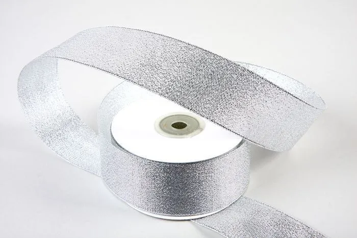 лента 40мм/25у парча серебро