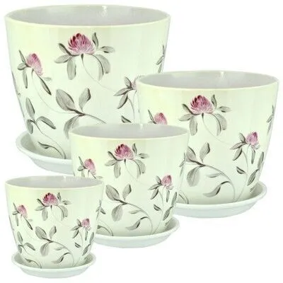 Горшок керамический Бутон Роспись Клевер 679027 (3-й из набора), 18х18см, 3,8л; Россия