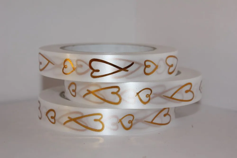 Лента пластик с золотой полоской Золотые сердца, 2смх45м; Россия