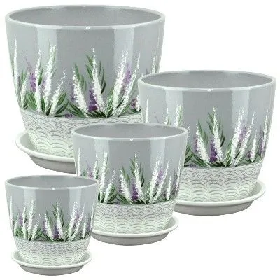 Горшок керамический Бутон Роспись вереск РС172 (1-й из набора), 12х12см, 1л; Россия