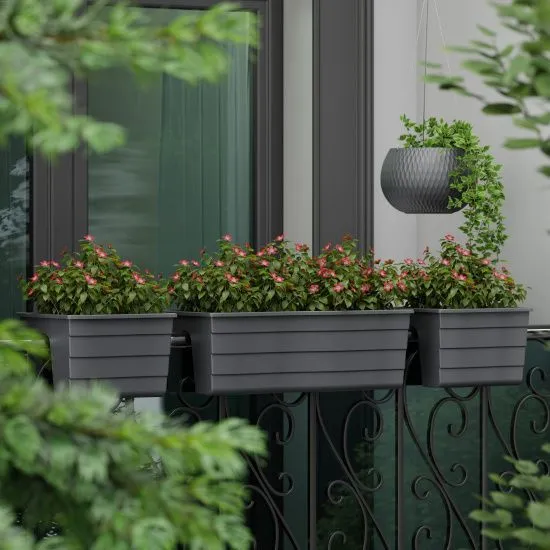 Кашпо пластиковое на перила большое, 58,5х28х20см, 20л, графитовое; Россия