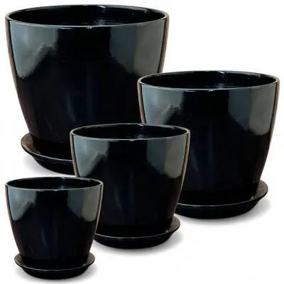 Горшок керамический Бутон Глянец 749607 (3-й из набора), 18х18см, 3,8л, черный; Россия