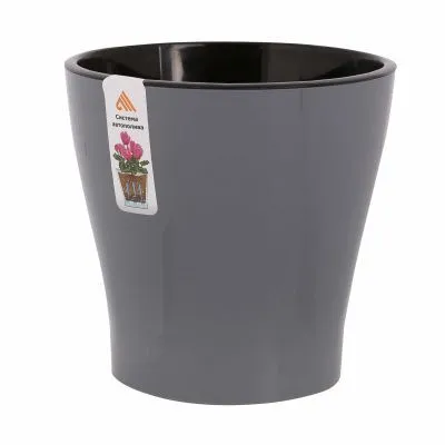 Горшок пластиковый Лея двойной с автополивом, серый,, 16,2х16,2см, 2,2л; Россия