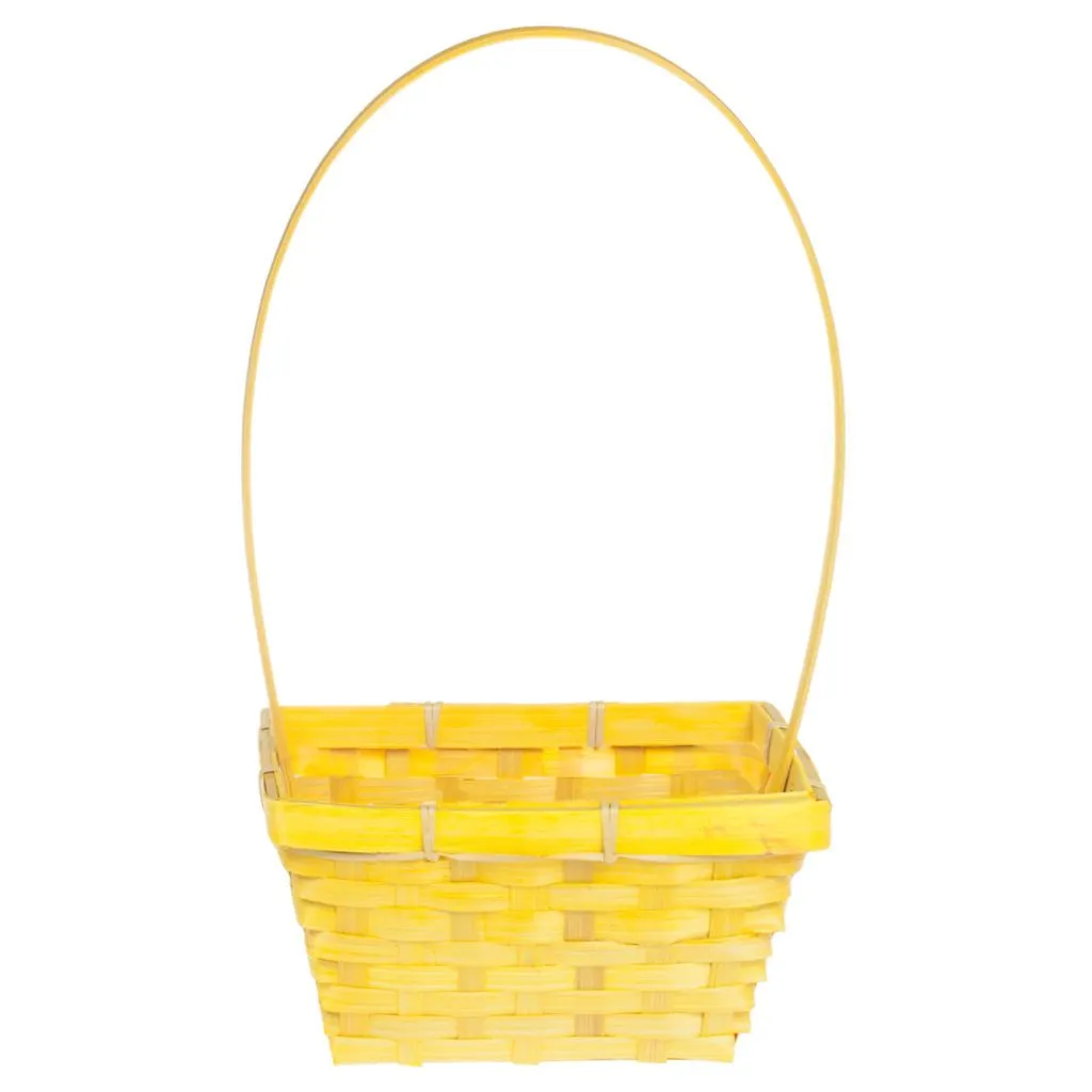 Корзина плетеная (бамбук), желтая, 19x14,5хH9/37см