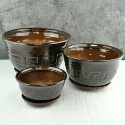 Горшок керамический Меандр (1-й из набора), коричневый, 24х19см, 5л; Россия