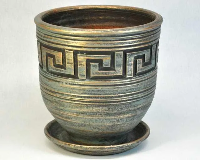 Горшок керамический Коба, 26х27см, зелено-золотой, 8л; Россия