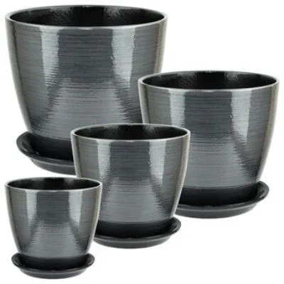 Горшок керамический Бутон Глянец 675104 (3-й из набора), 18х18см, 3,8л, графит; Россия