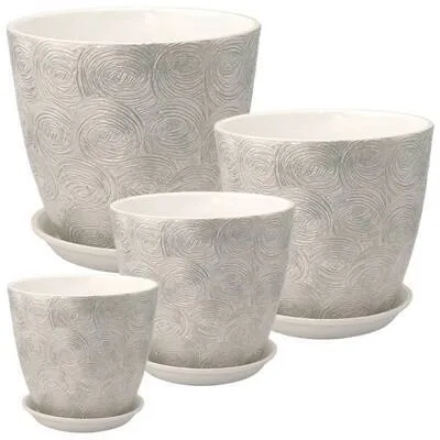 Горшок керамический Бутон Роспись Диско 731640 (3-й из набора), 18х18см, 3,8л, серый; Россия