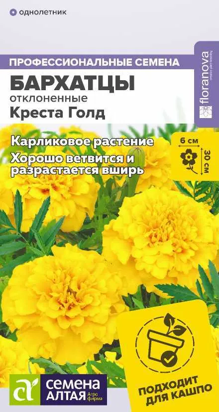 Бархатцы Креста Голд махровые (цветной пакет) 10шт.; Семена Алтая