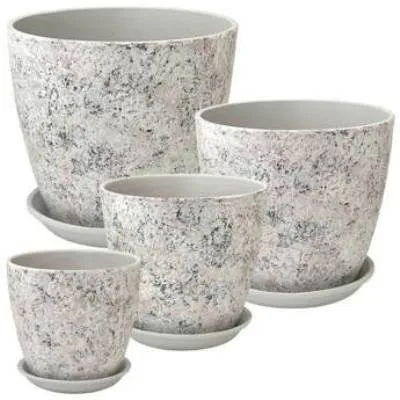 Горшок керамический Бутон Роспись яшма 730230, (2-й из набора), 15х15см, 2л, белый; Россия