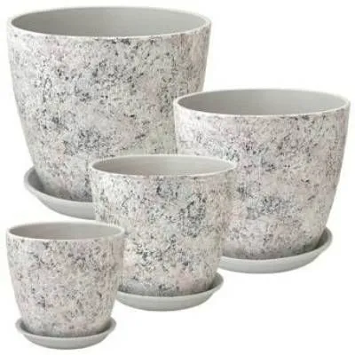 Горшок керамический Бутон Роспись яшма 730230, (3-й из набора), 18х18см, 3,8л, белый; Россия