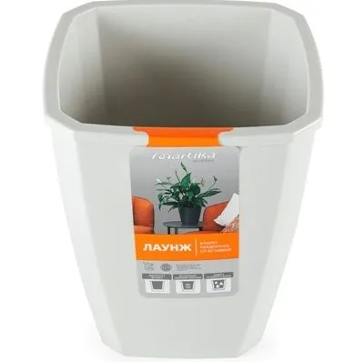 Кашпо пластиковое Лаунж, светло-серое, 17,6х17,6х24см, 4л/2,8л; Россия