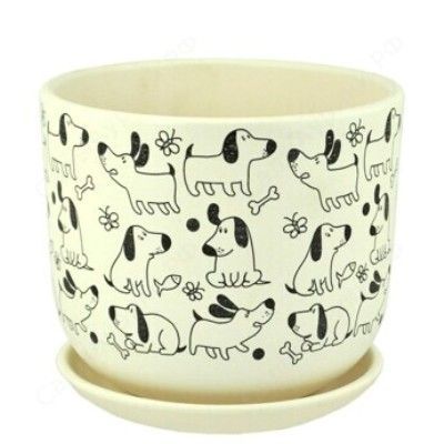 Горшок керамический бук Собаки белый 693092 (2-й из набора), 15х13см, 1,3л; Россия