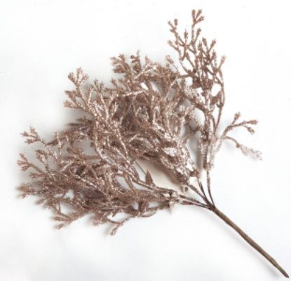 Ветка Туи с глиттером на вставке, H20см, шампань