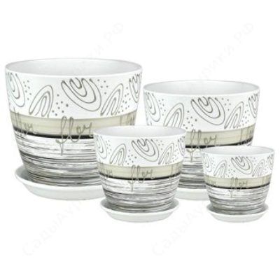 Горшок керамический Бутон Роспись полоски флер РС135 (3-й из набора) 18х18см, 3,8л; Россия