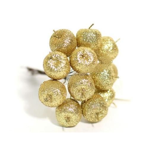 Набор яблок с глиттером на вставках 12шт., D2,2xL10,5см, золотой