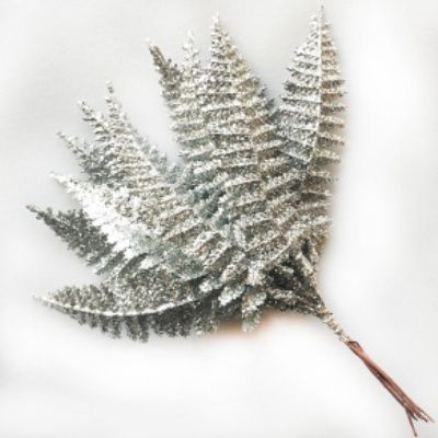 Набор листьев с глиттером 12шт., H19см, серебряный