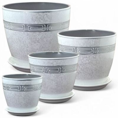 Горшок керамический Бутон Роспись меандр 736997 (1-й из набора), 12х12см, 1л; Россия