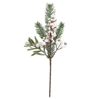 Ветка еловая с ягодами, H30 см, белый