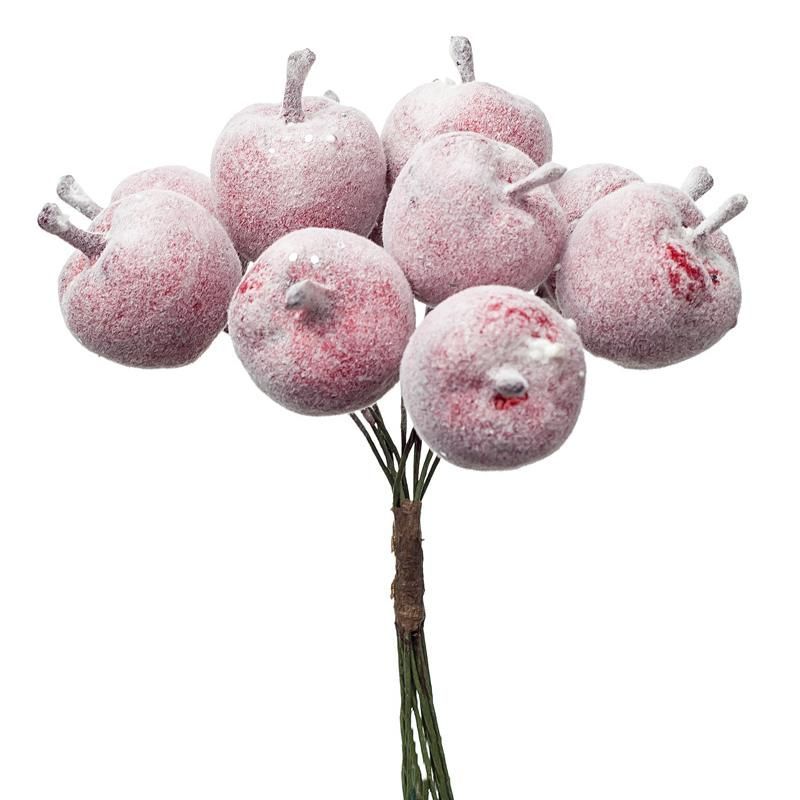 Набор яблок заснеженных на вставках 12шт., D2,3xL8см, красный