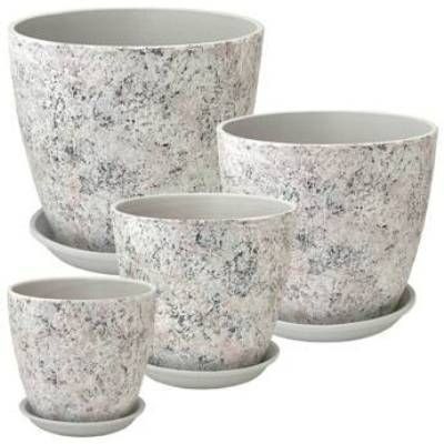 Горшок керамический Бутон Роспись яшма 730230, (2-й из набора), 15х15см, 2л, белый; Россия