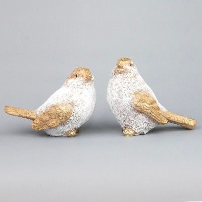 Сувенир Птичка (полирезин), Н7х9х5,5см белый-золото