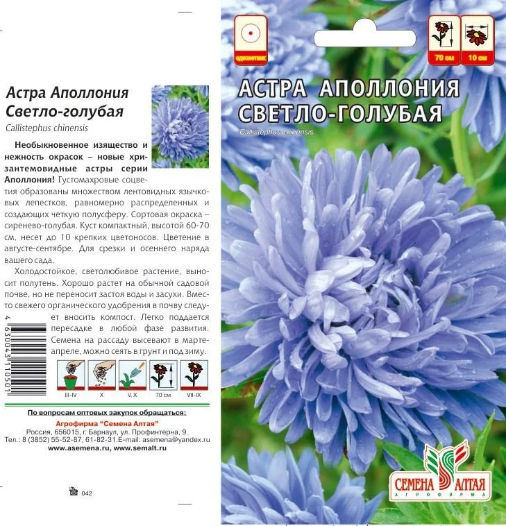 Астра Аполлония (цветной пакет) 0,2г; светло-голубая,  Семена Алтая