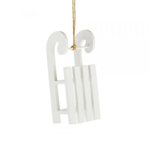 Елочное украшение "Сани", белый, 11см (дерево) 