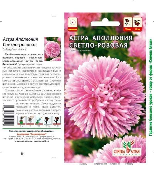 Астра Аполлония (цветной пакет) 0,2г; светло-розовая, Семена Алтая