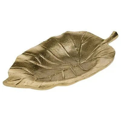 Блюдо декоративное Лист (металл), 21х12хH2,5 см, золото